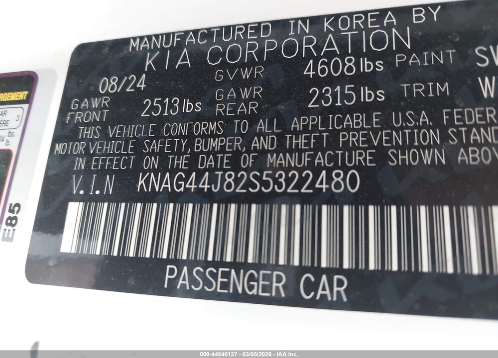 2025 KIA K5 GT VIN: KNAG44J82S5322480