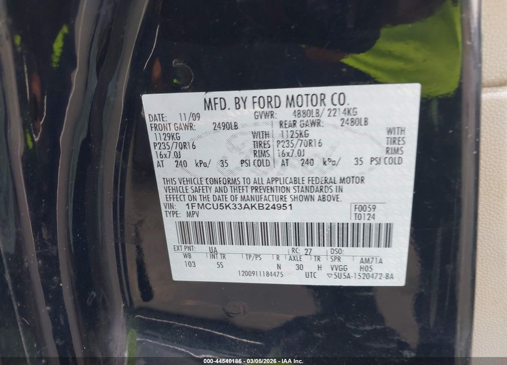 2010 FORD ESCAPE HYBRID LIMITED VIN: 1FMCU5K33AKB24951
