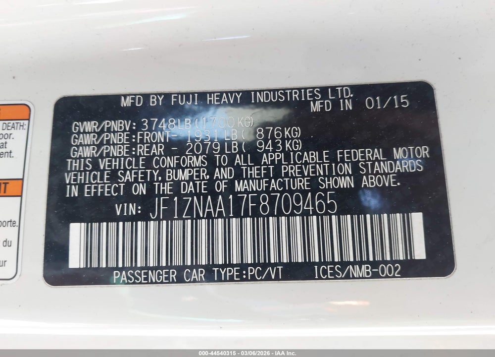 2015 SCION FR-S VIN: JF1ZNAA17F8709465