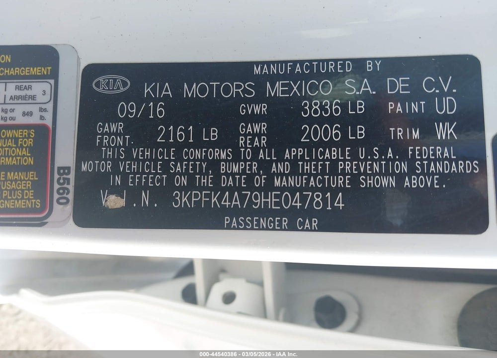 2017 KIA FORTE LX VIN: 3KPFK4A79HE047814