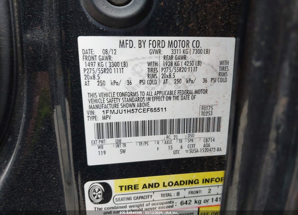 2012 FORD EXPEDITION KING RANCH VIN: 1FMJU1H57CEF65511