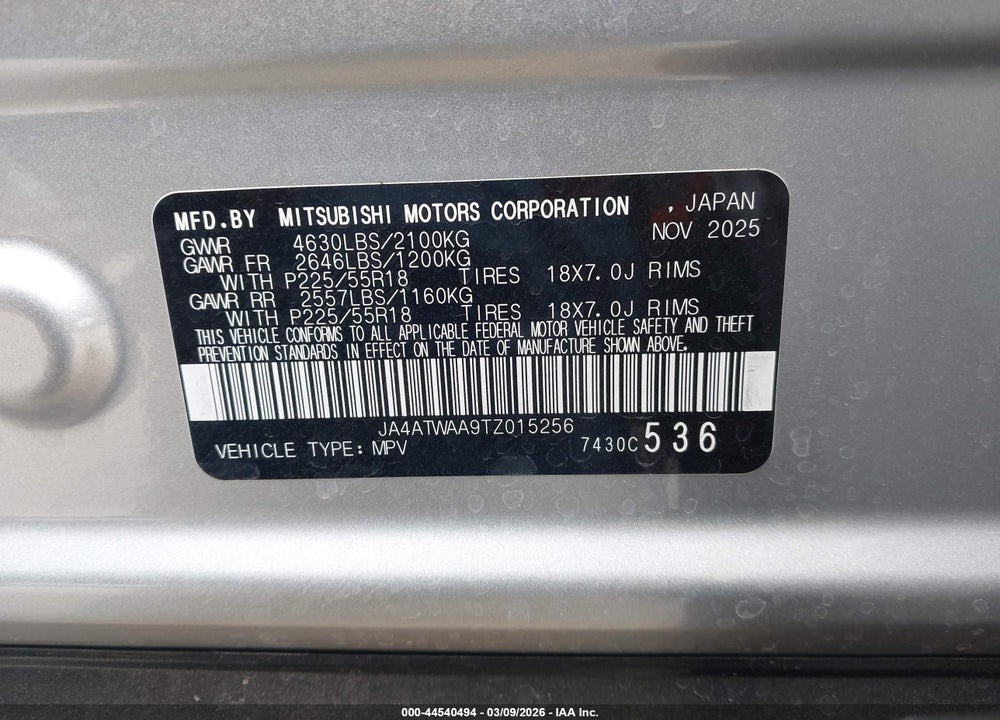 2026 MITSUBISHI ECLIPSE CROSS BLACK EDITION S-AWC/SE S-AWC/SEL S-AWC VIN: JA4ATWAA9TZ015256