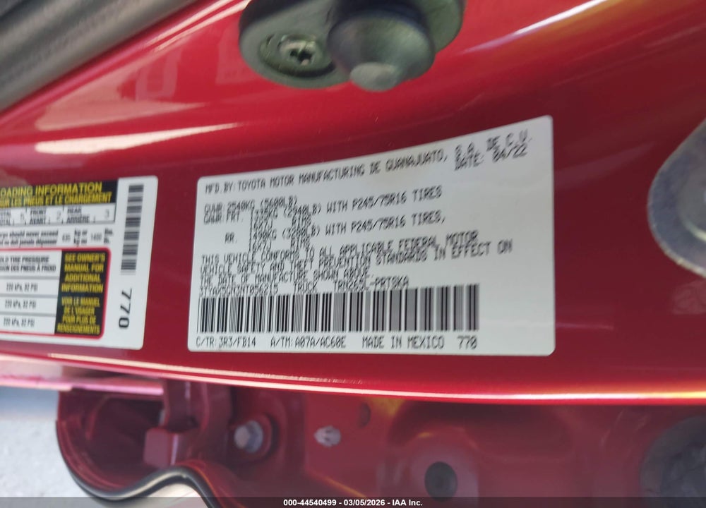 2022 TOYOTA TACOMA SR VIN: 3TYAX5GN3NT056215
