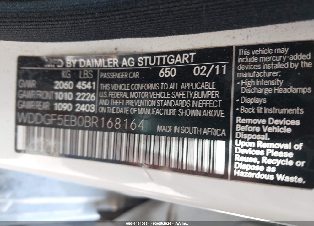 2011 MERCEDES-BENZ C 300 SPORT VIN: WDDGF5EB0BR168164