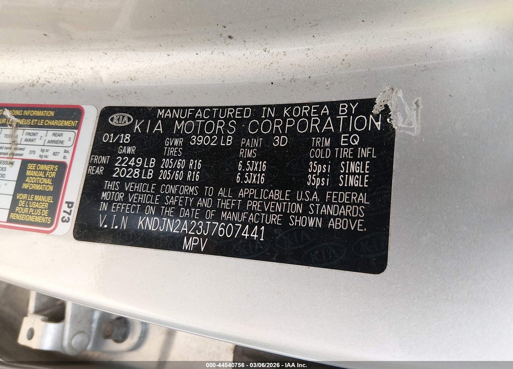 2018 KIA SOUL VIN: KNDJN2A23J7607441