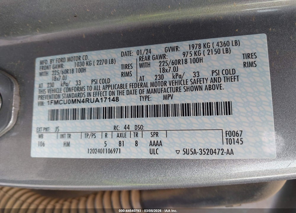 2024 FORD ESCAPE ST-LINE VIN: 1FMCU0MN4RUA17148