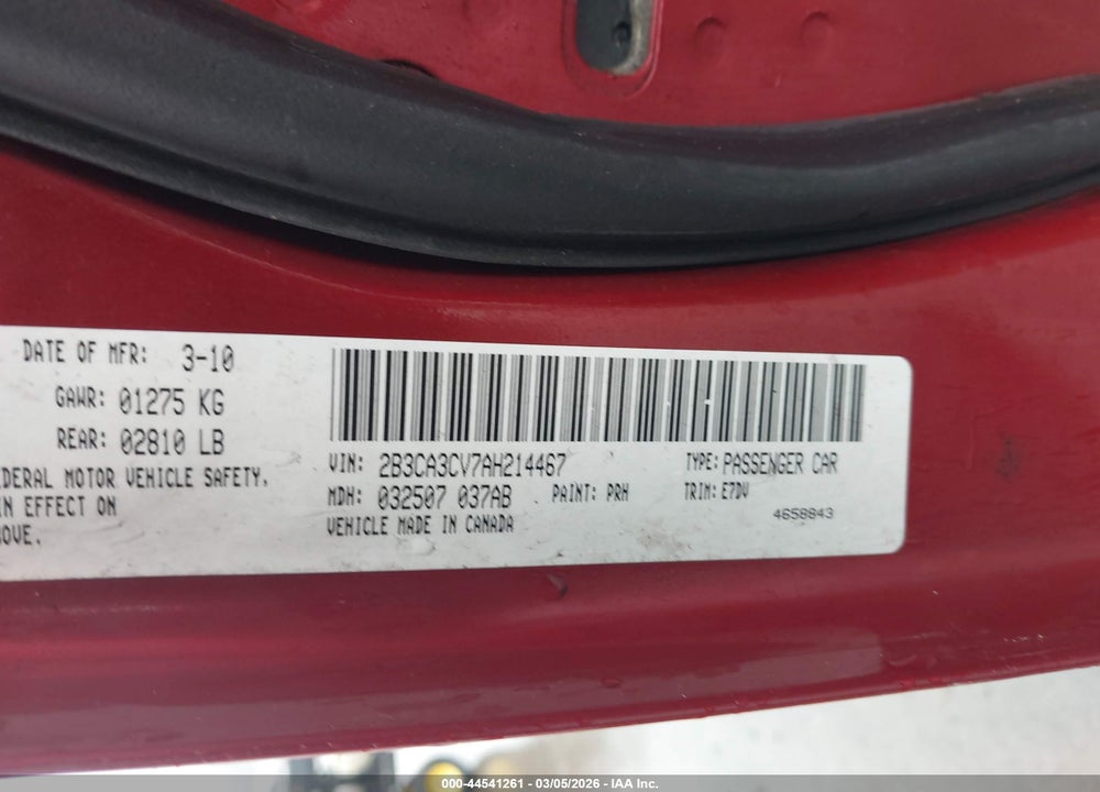 2010 DODGE CHARGER SXT VIN: 2B3CA3CV7AH214467