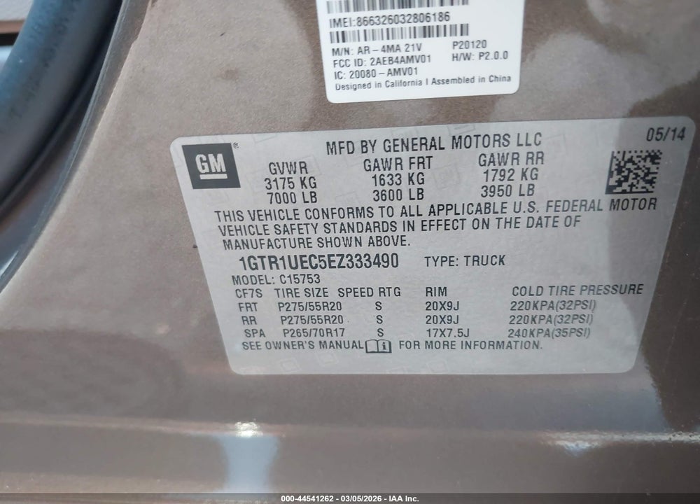 2014 GMC SIERRA 1500 SLE VIN: 1GTR1UEC5EZ333490