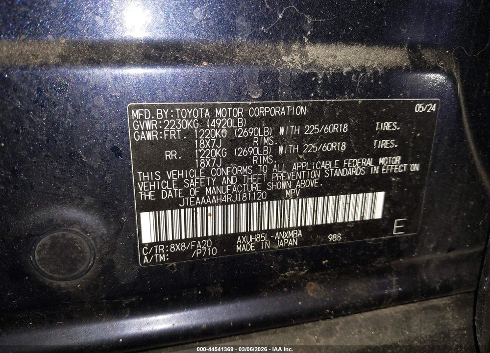2024 TOYOTA VENZA LE VIN: JTEAAAAH4RJ181120