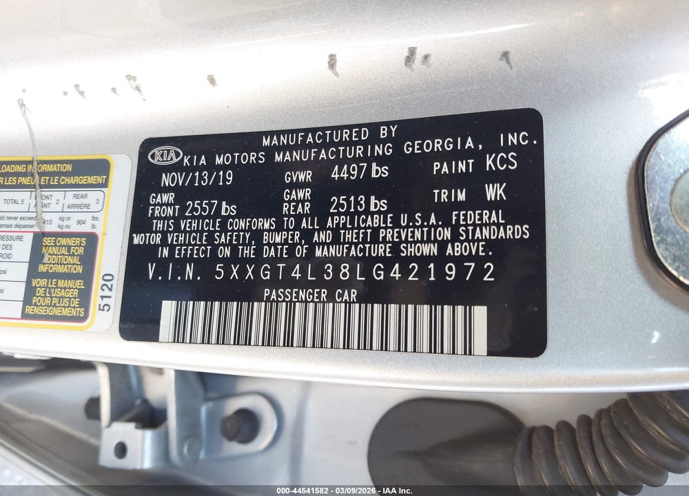 2020 KIA OPTIMA LX VIN: 5XXGT4L38LG421972
