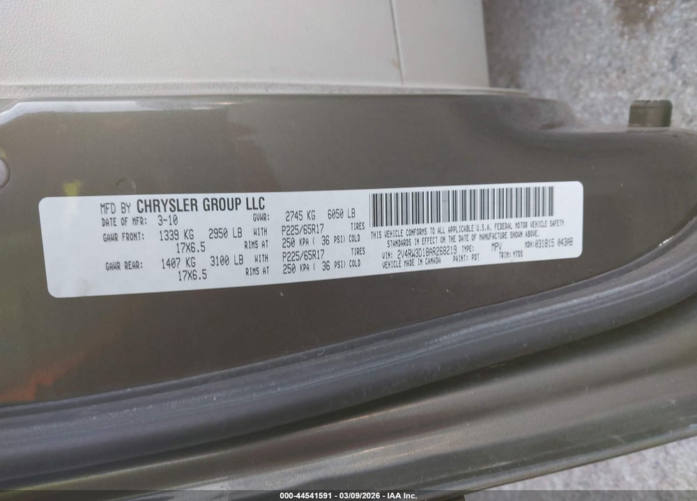 2010 VOLKSWAGEN ROUTAN SE VIN: 2V4RW3D18AR268219
