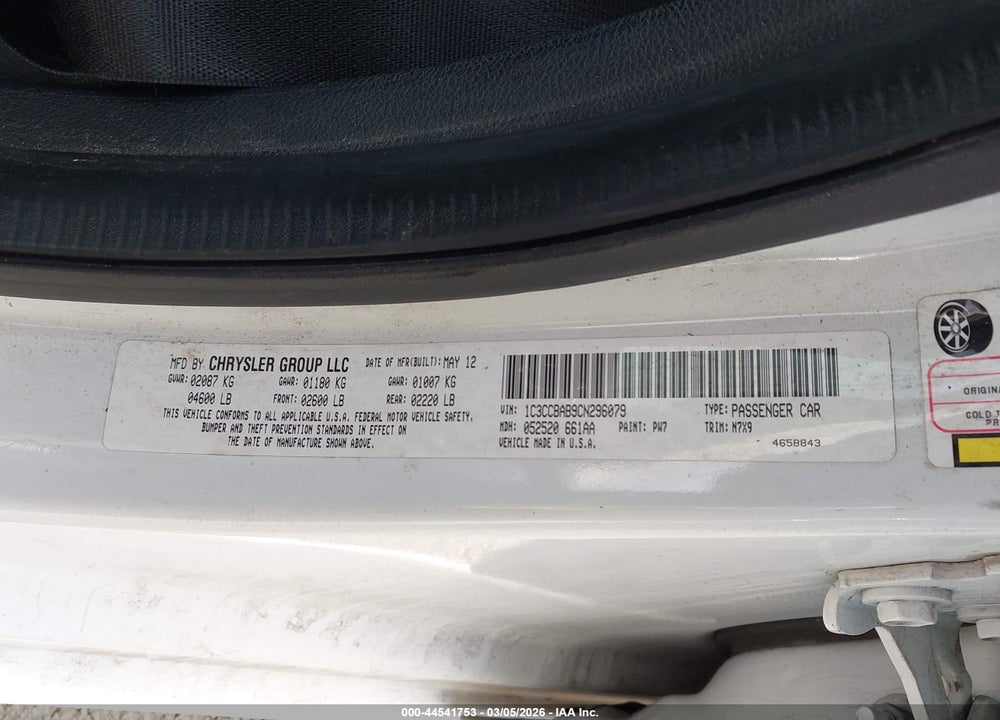 2012 CHRYSLER 200 LX VIN: 1C3CCBAB9CN296079