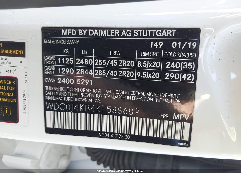 2019 MERCEDES-BENZ GLC 300 COUPE 4MATIC VIN: WDC0J4KB4KF588689