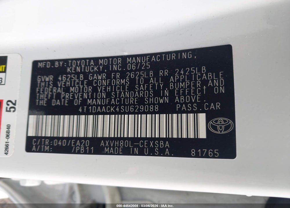 2025 TOYOTA CAMRY SE VIN: 4T1DAACK4SU629088