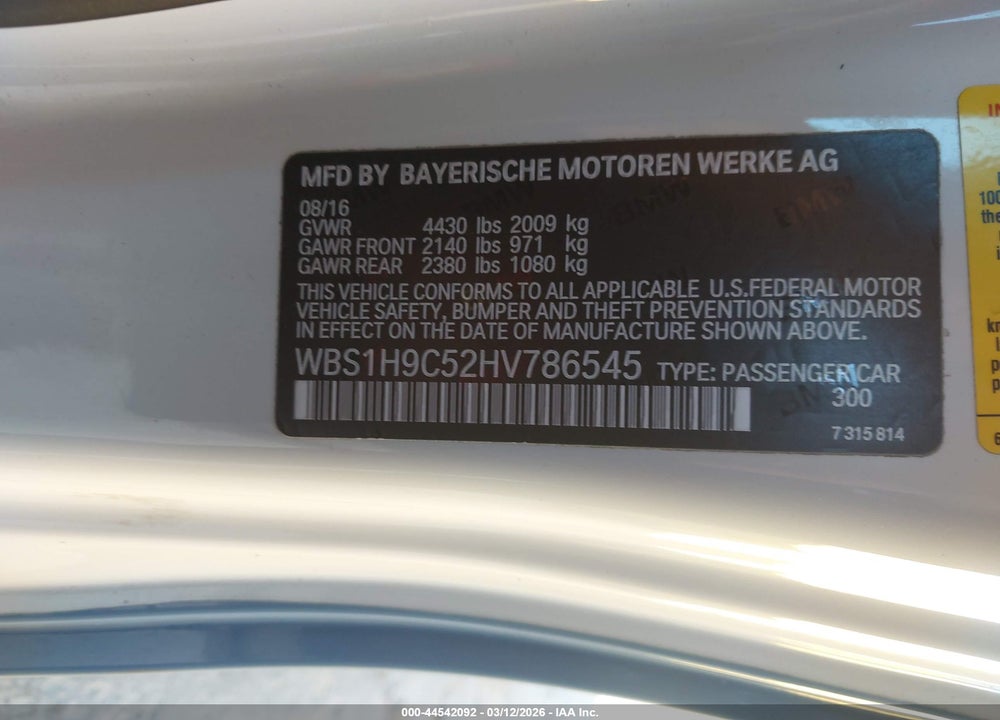 2017 BMW M2 VIN: WBS1H9C52HV786545