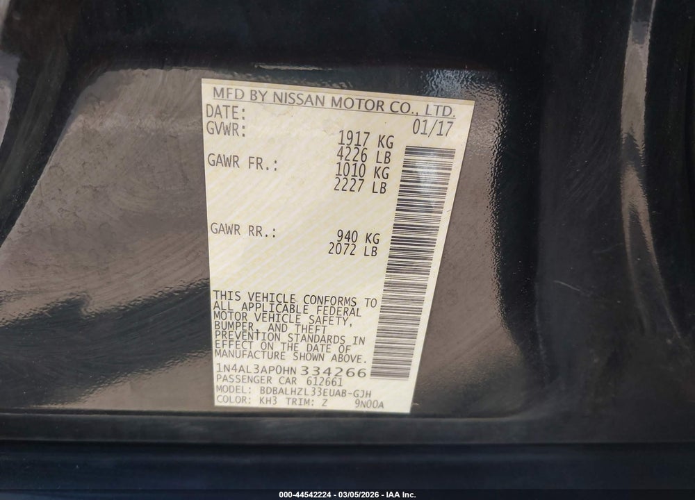 2017 NISSAN ALTIMA 2.5 SR VIN: 1N4AL3AP0HN334266
