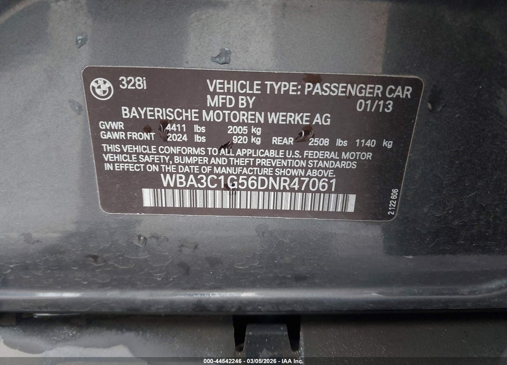 2013 BMW 328I VIN: WBA3C1G56DNR47061
