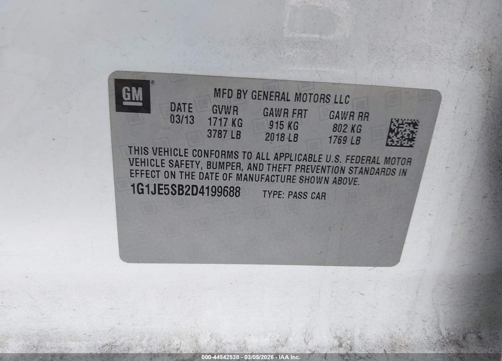 2013 CHEVROLET SONIC LTZ AUTO VIN: 1G1JE5SB2D4199688