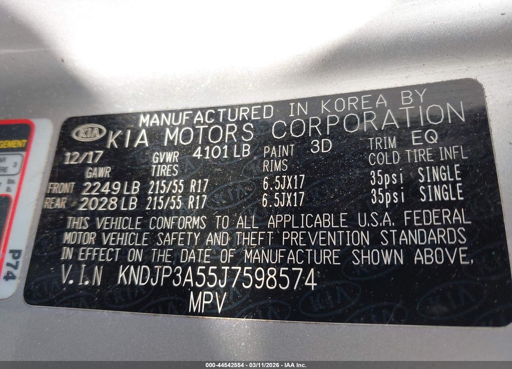 2018 KIA SOUL + VIN: KNDJP3A55J7598574