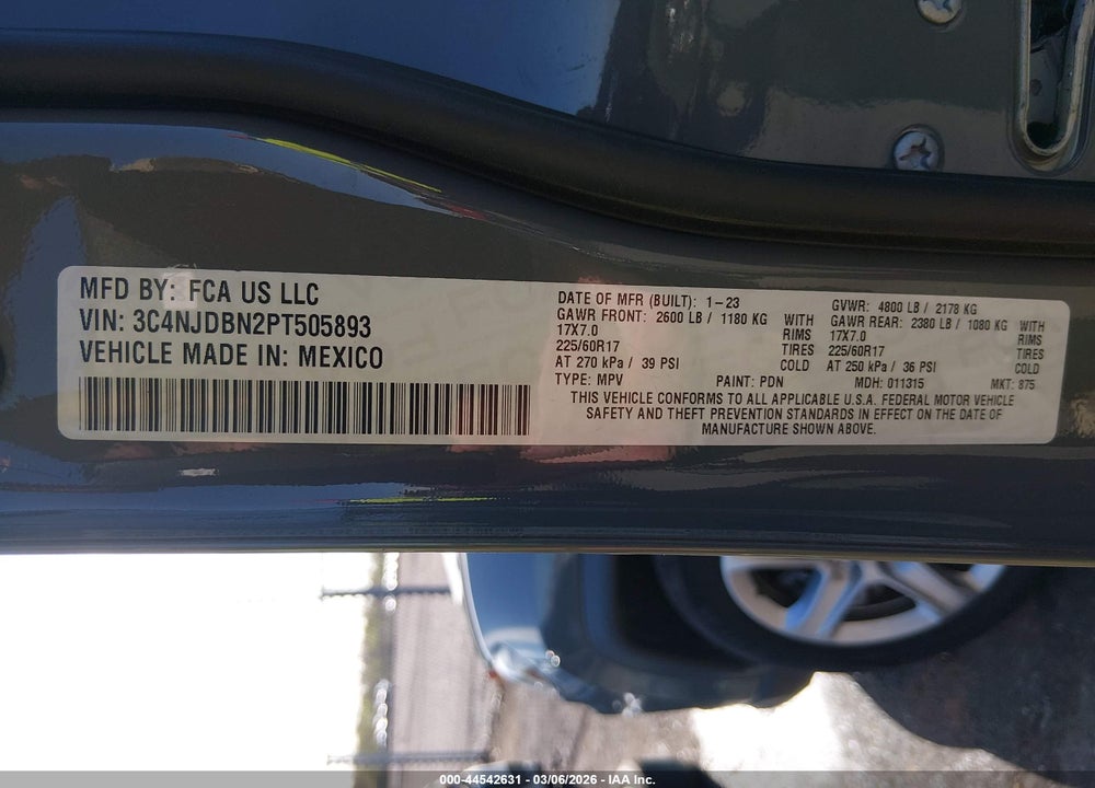 2023 JEEP COMPASS LATITUDE 4X4 VIN: 3C4NJDBN2PT505893