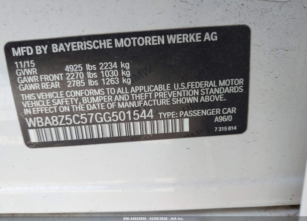 2016 BMW 328I GRAN TURISMO XDRIVE VIN: WBA8Z5C57GG501544