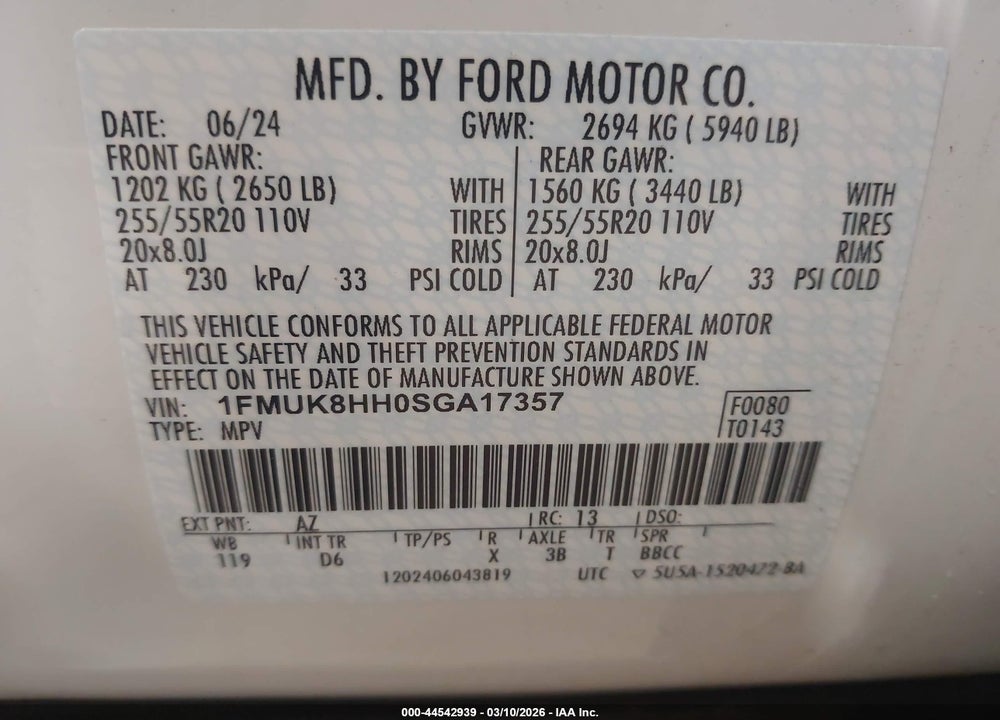 2025 FORD EXPLORER PLATINUM VIN: 1FMUK8HH0SGA17357