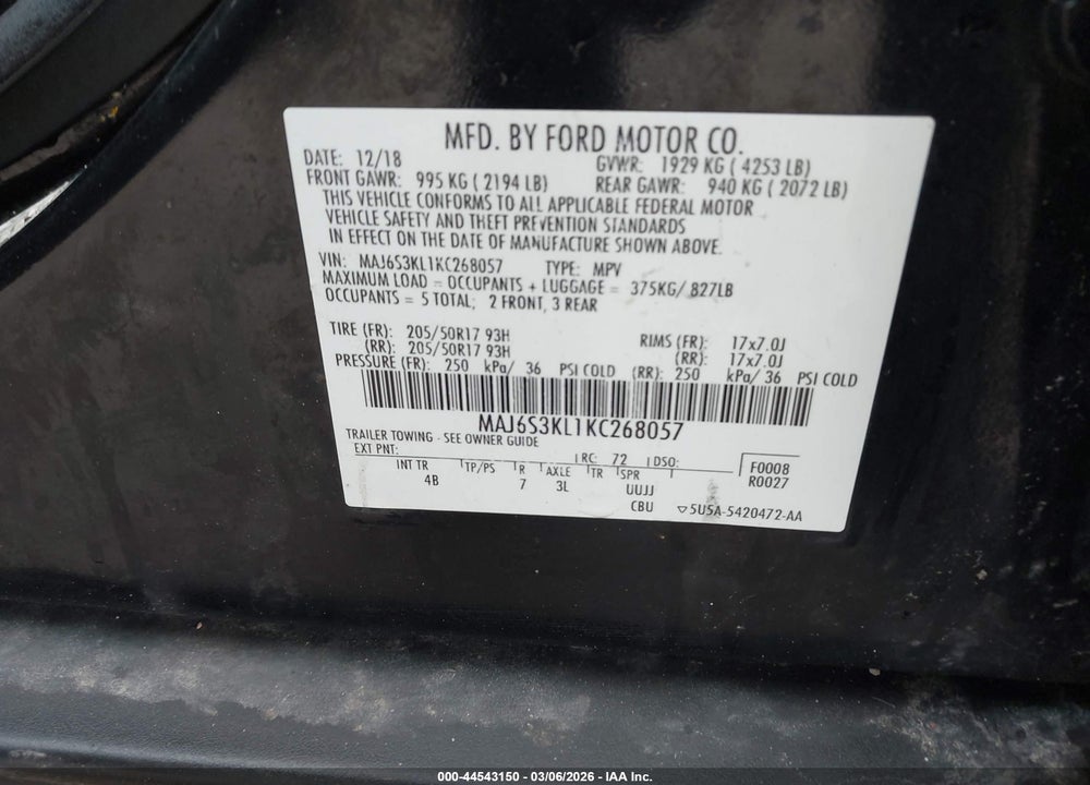 2019 FORD ECOSPORT TITANIUM VIN: MAJ6S3KL1KC268057