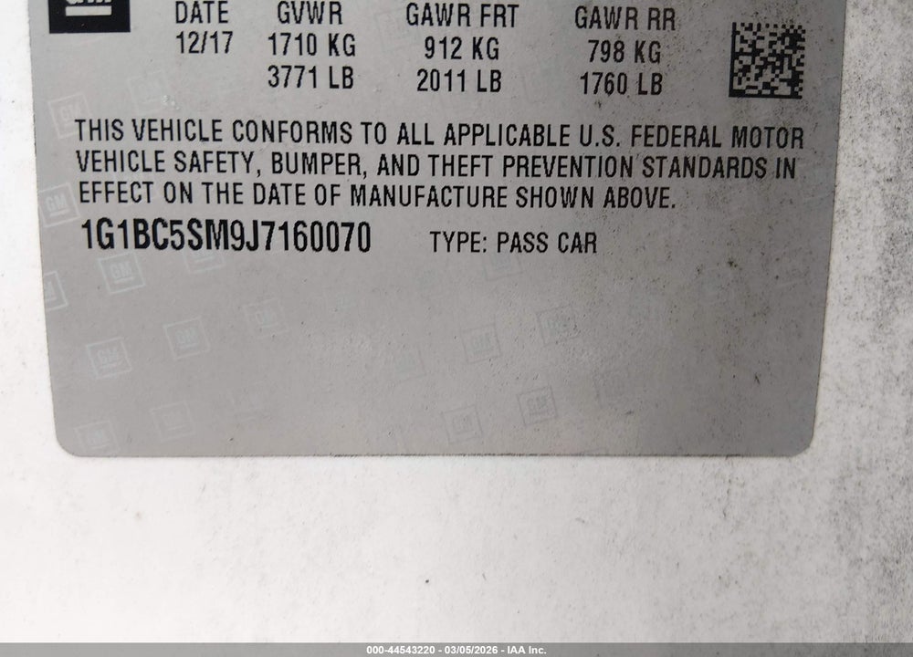 2018 CHEVROLET CRUZE LS AUTO VIN: 1G1BC5SM9J7160070