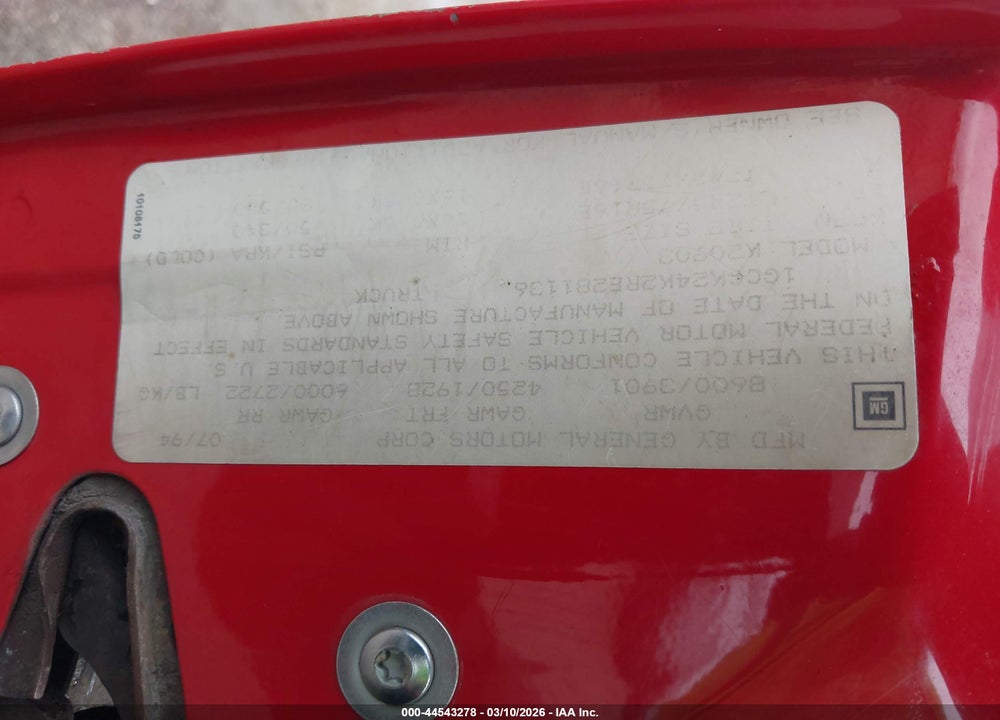 1994 CHEVROLET GMT-400 K2500 VIN: 1GCGK24K2RE281136