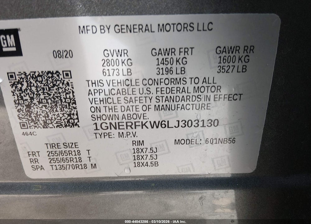 2020 CHEVROLET TRAVERSE FWD LS VIN: 1GNERFKW6LJ303130