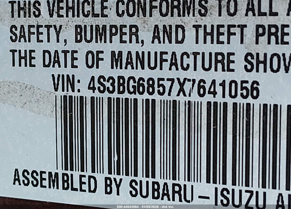 1999 SUBARU LEGACY 30TH ANN. OUTBACK LTD./OUTBACK VIN: 4S3BG6857X7641056