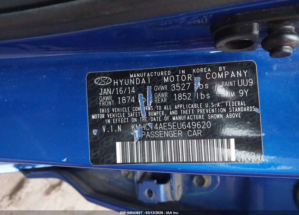 2014 HYUNDAI ACCENT GLS VIN: KMHCT4AE5EU649620