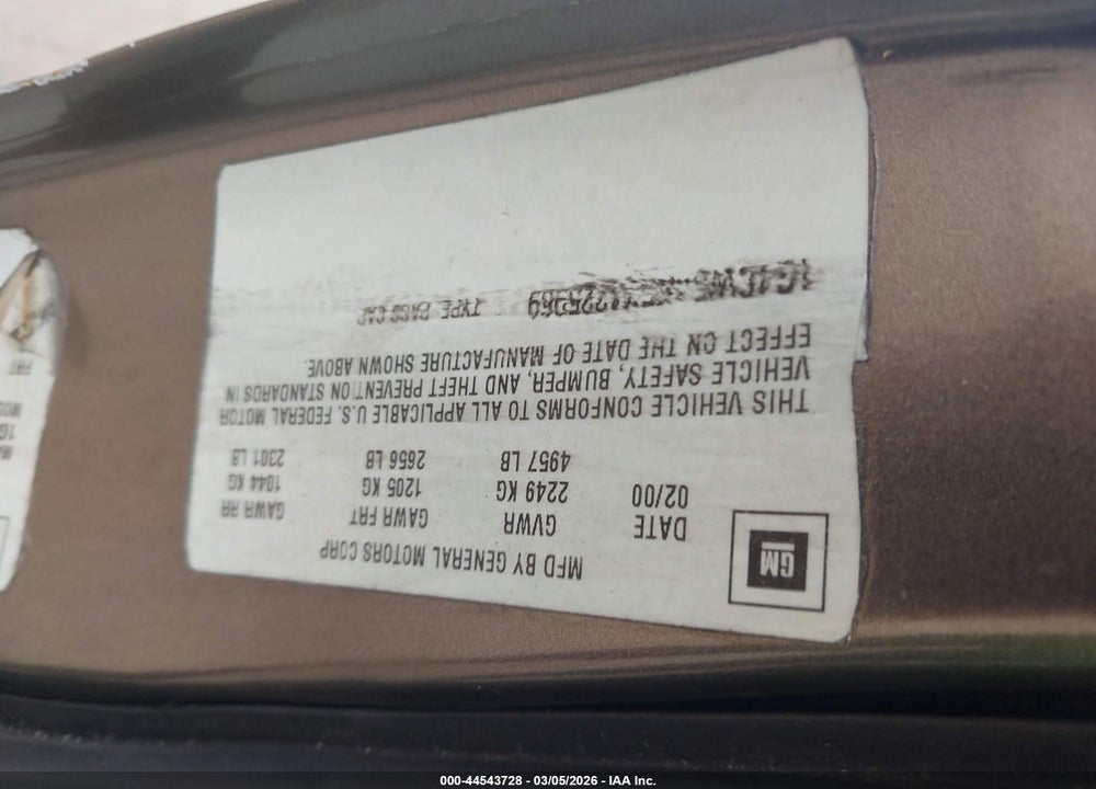 2000 BUICK PARK AVENUE VIN: 1G4CW54K5Y4225969