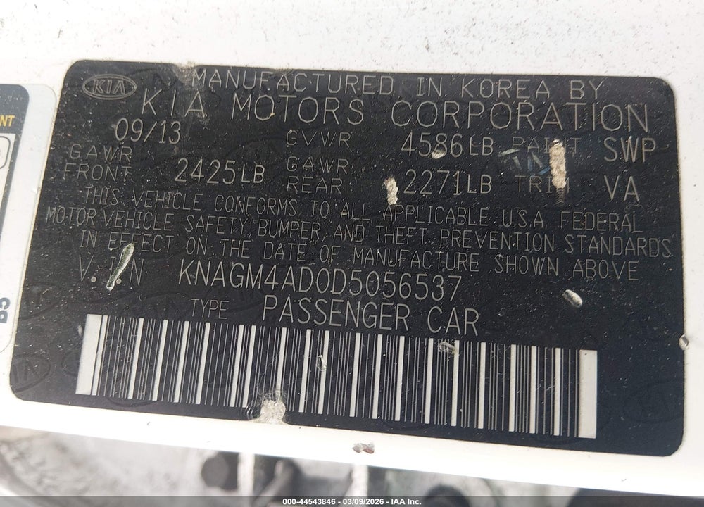 2013 KIA OPTIMA HYBRID EX VIN: KNAGM4AD0D5056537