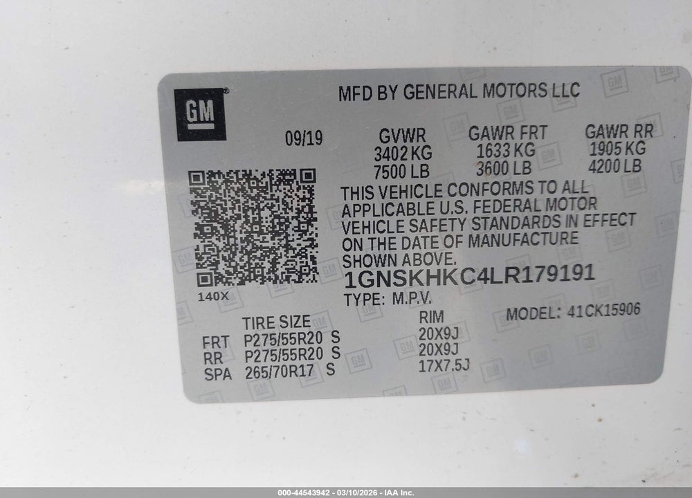 2020 CHEVROLET SUBURBAN 4WD LT VIN: 1GNSKHKC4LR179191