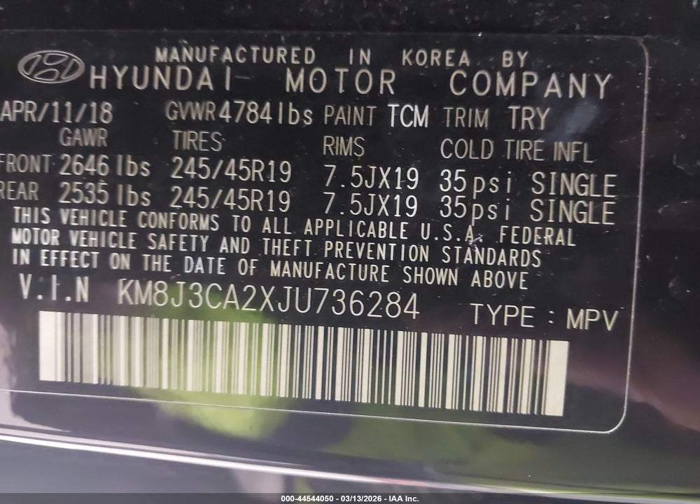 2018 HYUNDAI TUCSON LIMITED VIN: KM8J3CA2XJU736284