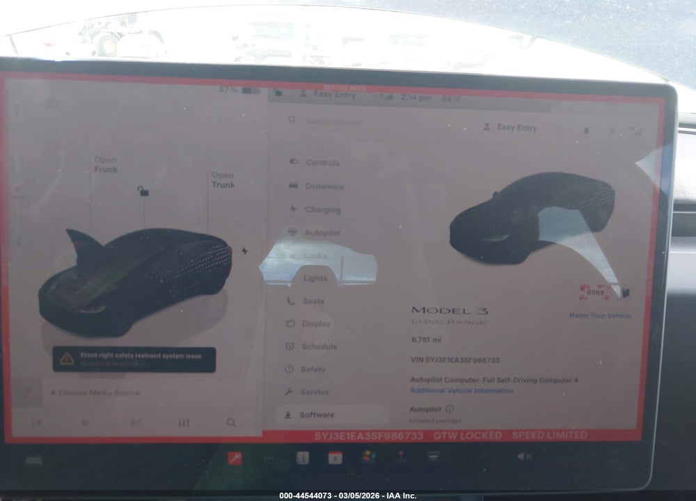 2025 TESLA MODEL 3 LONG RANGE REAR-WHEEL DRIVE/STANDARD REAR-WHEEL DRIVE VIN: 5YJ3E1EA3SF986733