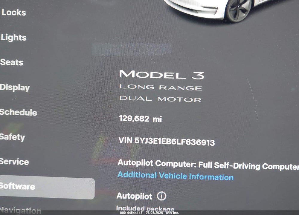 2020 TESLA MODEL 3 LONG RANGE DUAL MOTOR ALL-WHEEL DRIVE VIN: 5YJ3E1EB6LF636913