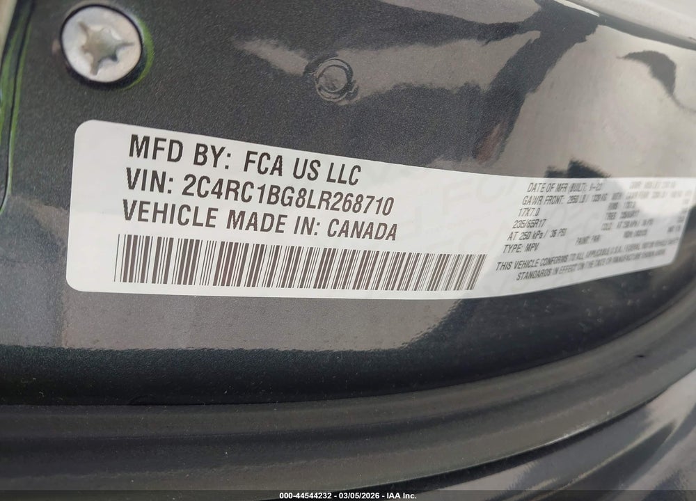 2020 CHRYSLER PACIFICA TOURING L VIN: 2C4RC1BG8LR268710