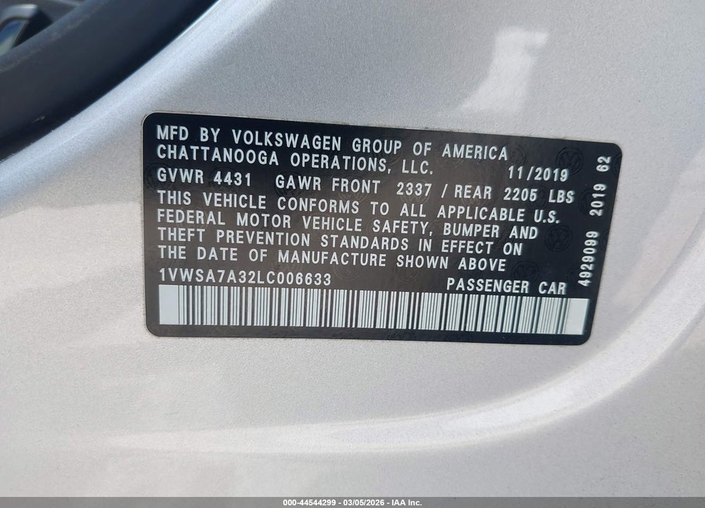 2020 VOLKSWAGEN PASSAT 2.0T SE VIN: 1VWSA7A32LC006633