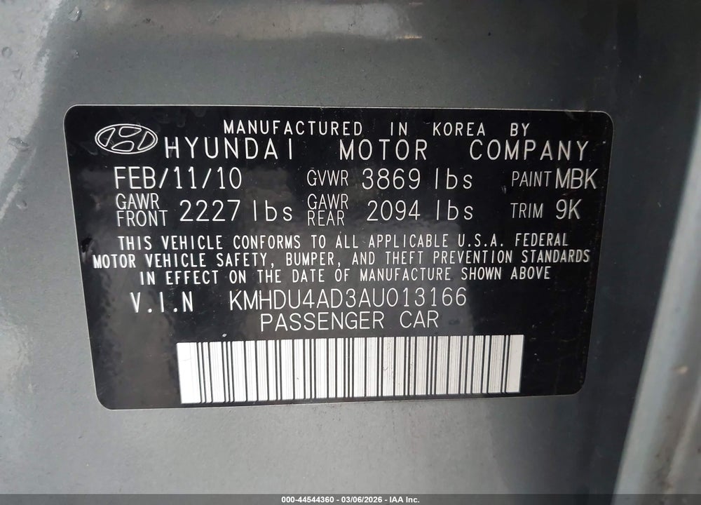 2010 HYUNDAI ELANTRA GLS VIN: KMHDU4AD3AU013166