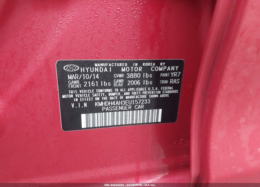 2014 HYUNDAI ELANTRA SPORT VIN: KMHDH4AH3EU157233