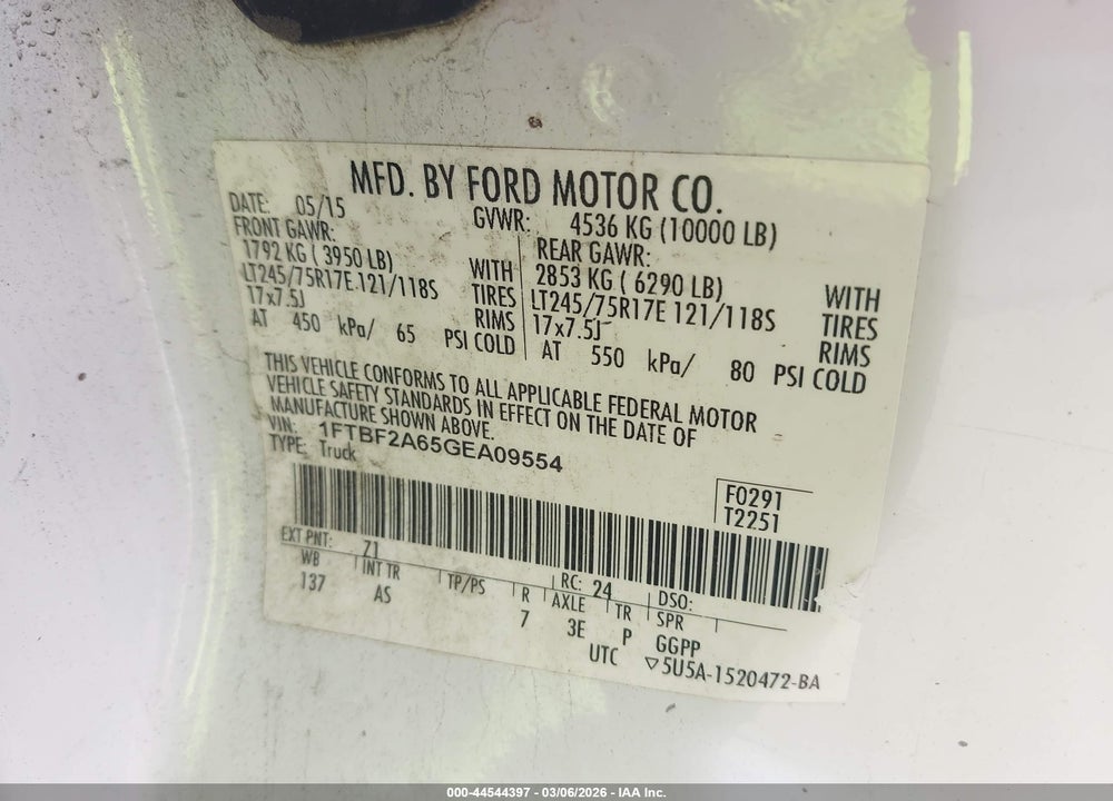 2016 FORD F-250 XL VIN: 1FTBF2A65GEA09554