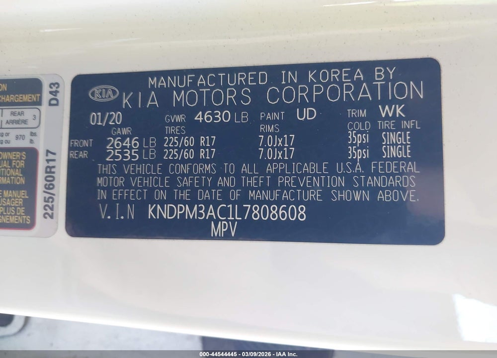 2020 KIA SPORTAGE LX VIN: KNDPM3AC1L7808608