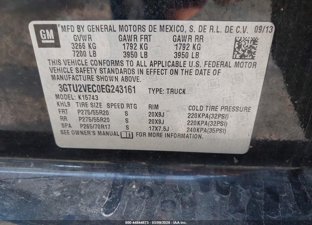 2014 GMC SIERRA 1500 SLT VIN: 3GTU2VEC0EG243161
