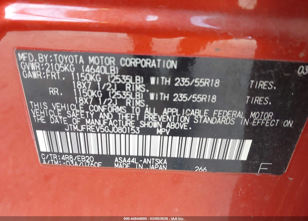 2016 TOYOTA RAV4 SE VIN: JTMJFREV5GJ080153
