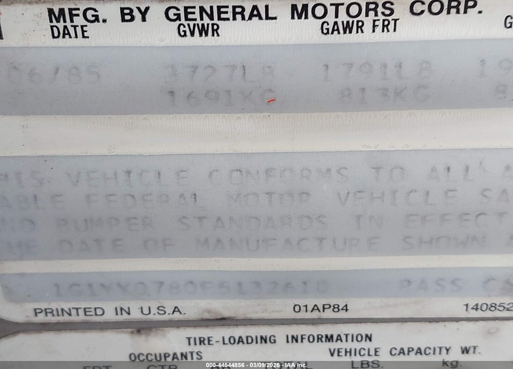 1985 CHEVROLET CORVETTE VIN: 1G1YY0780F5132610