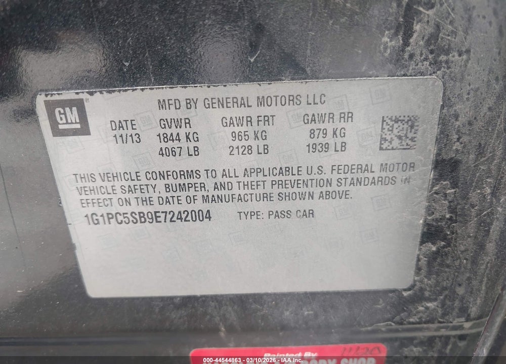 2014 CHEVROLET CRUZE 1LT AUTO VIN: 1G1PC5SB9E7242004