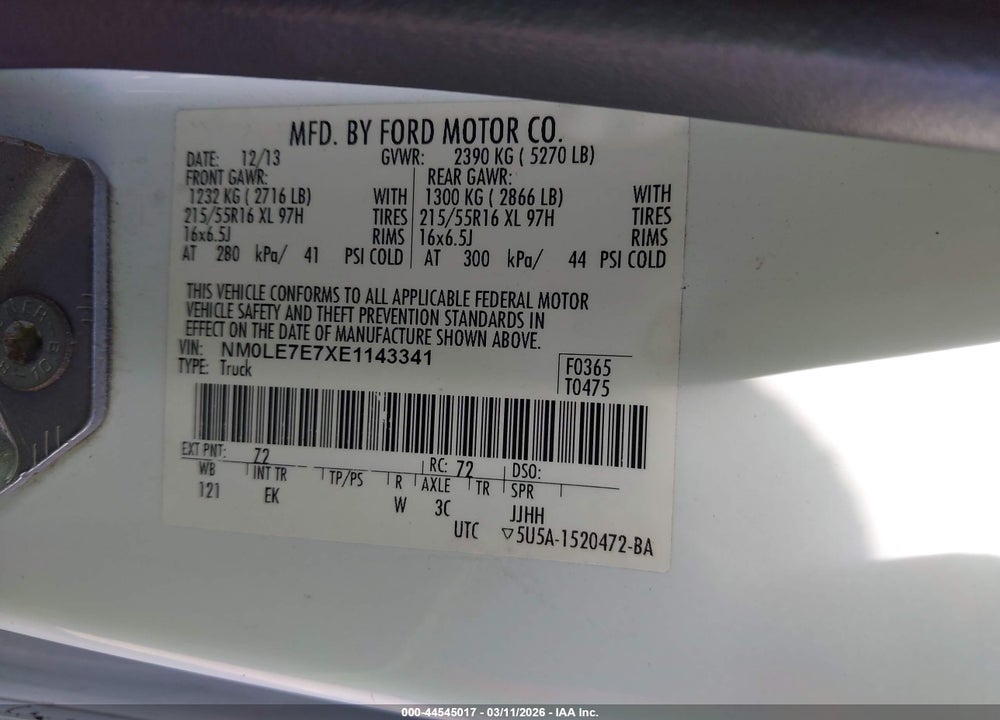 2014 FORD TRANSIT CONNECT VIN: NM0LE7E7XE1143341