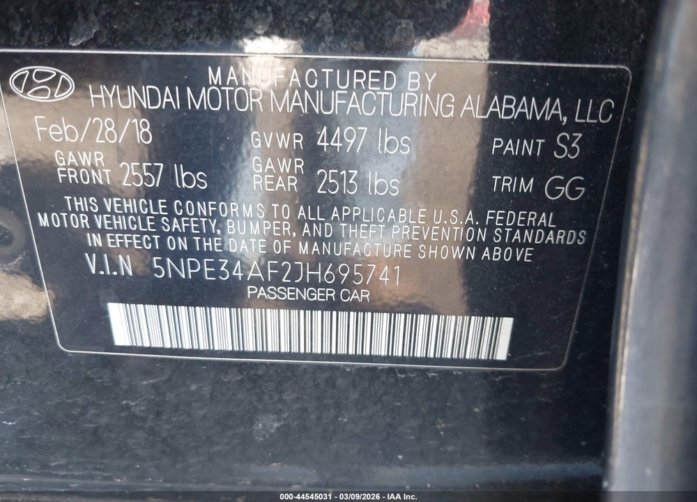 2018 HYUNDAI SONATA LIMITED VIN: 5NPE34AF2JH695741